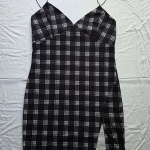 Sky Plus Black & White Plaid Spaghetti Strap Dress